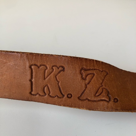 Embossed Leather Belt with Gold Buckle - Picture 6 of 9